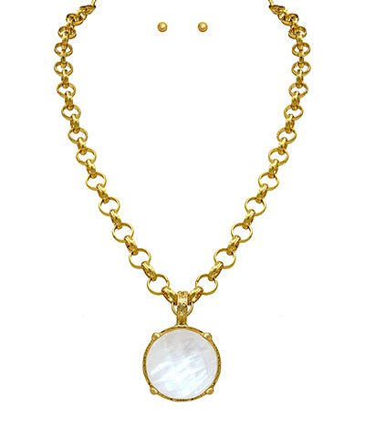 Round stone drop pendant necklace