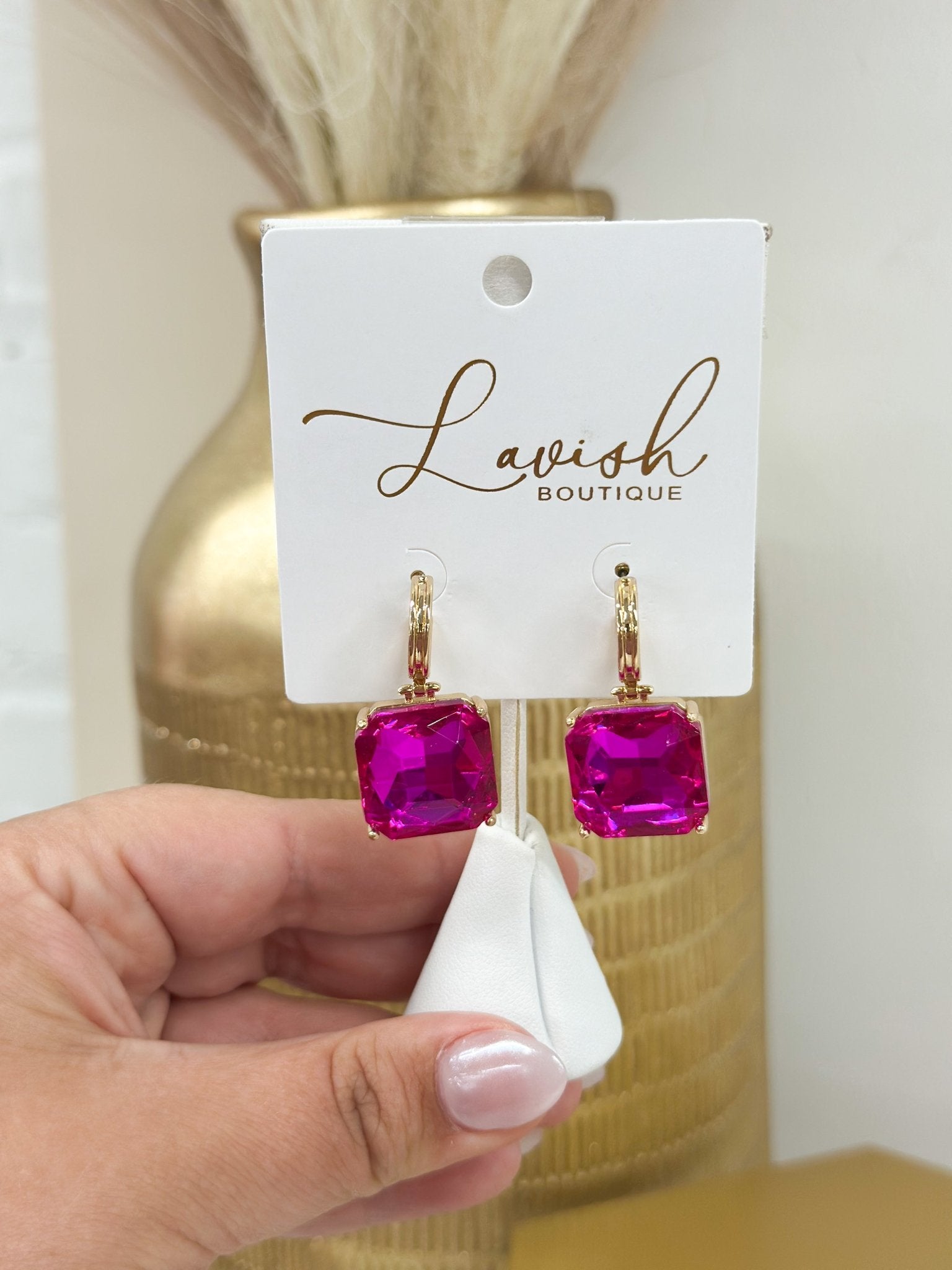 Square-cut dangle earrings in a slim setting