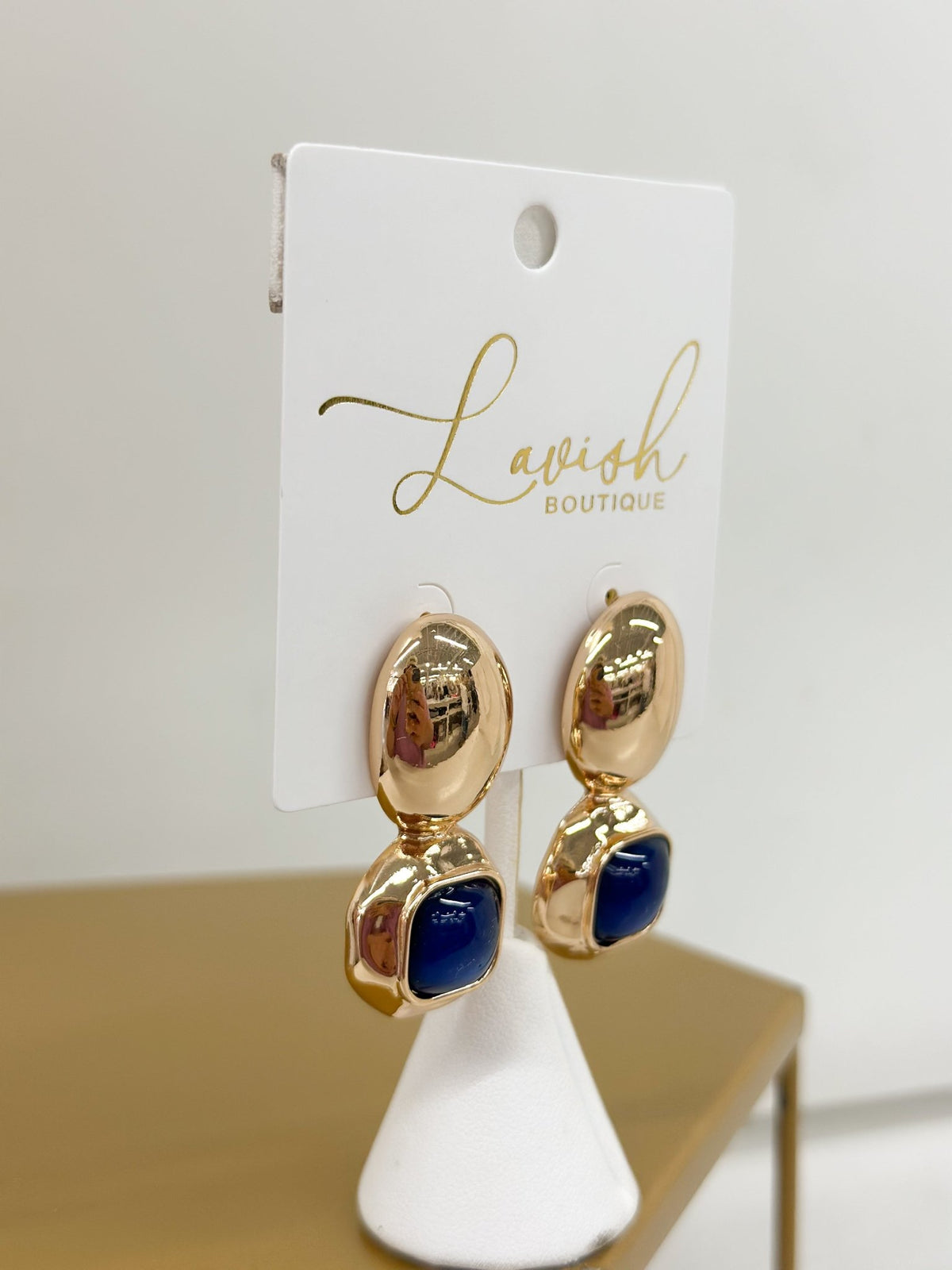 Square and oval stone drop earrings
