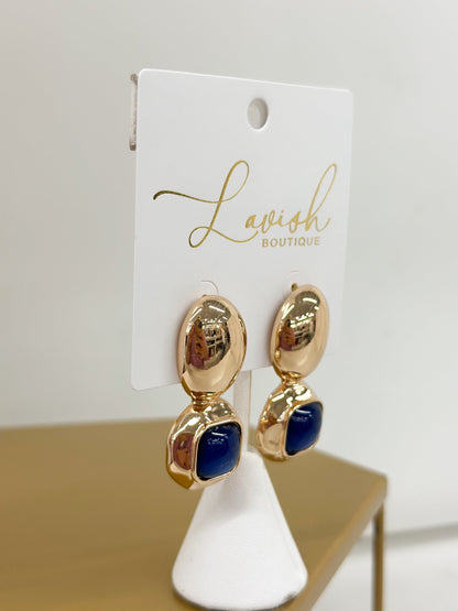 Square and oval stone drop earrings
