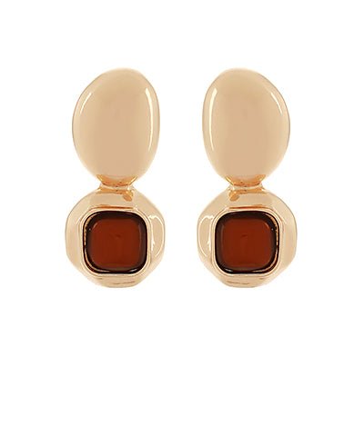Domed square stone earrings with an oval accent