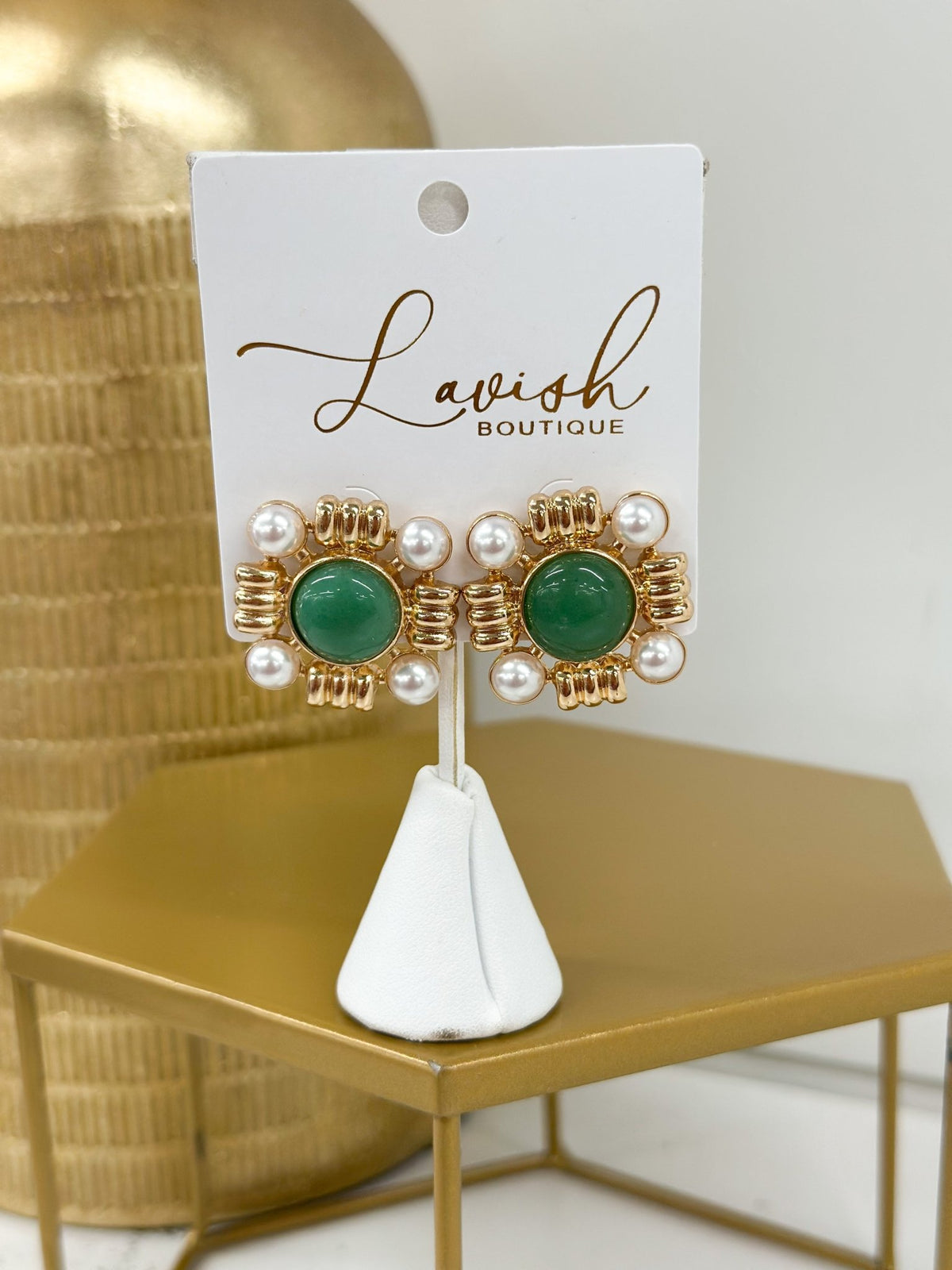 Gold-tone stone and pearl dangle earrings
