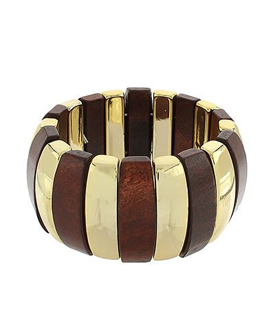 Golden Stella Wood & Metal Bar Linked Bracelet - Lavish Boutique09-JEWELRY