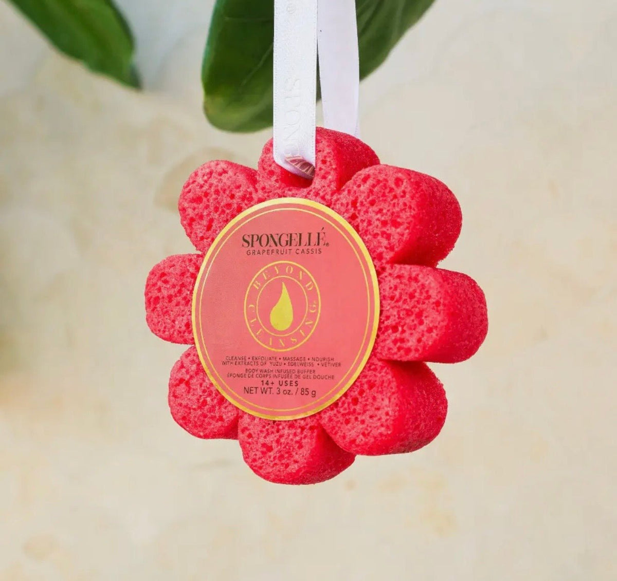 Red flower Spongelle body buffer in grapefruit cassis