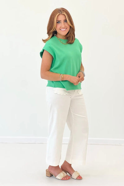 Green Cap Sleeve Scuba Top - Lavish BoutiqueTops