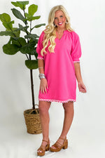 Pink Scallop Detail Shift Dress