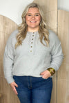 Heather Grey Button Detail Long Sleeve Top