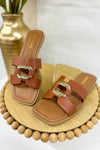 Cognac Buckle Slide Sandal