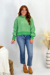 Green Ribbed Contrast Knit Sweater