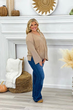 Taupe Brushed Pocket V-Neck Top