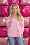 Pink Candy Cane Crew Neck Sweater