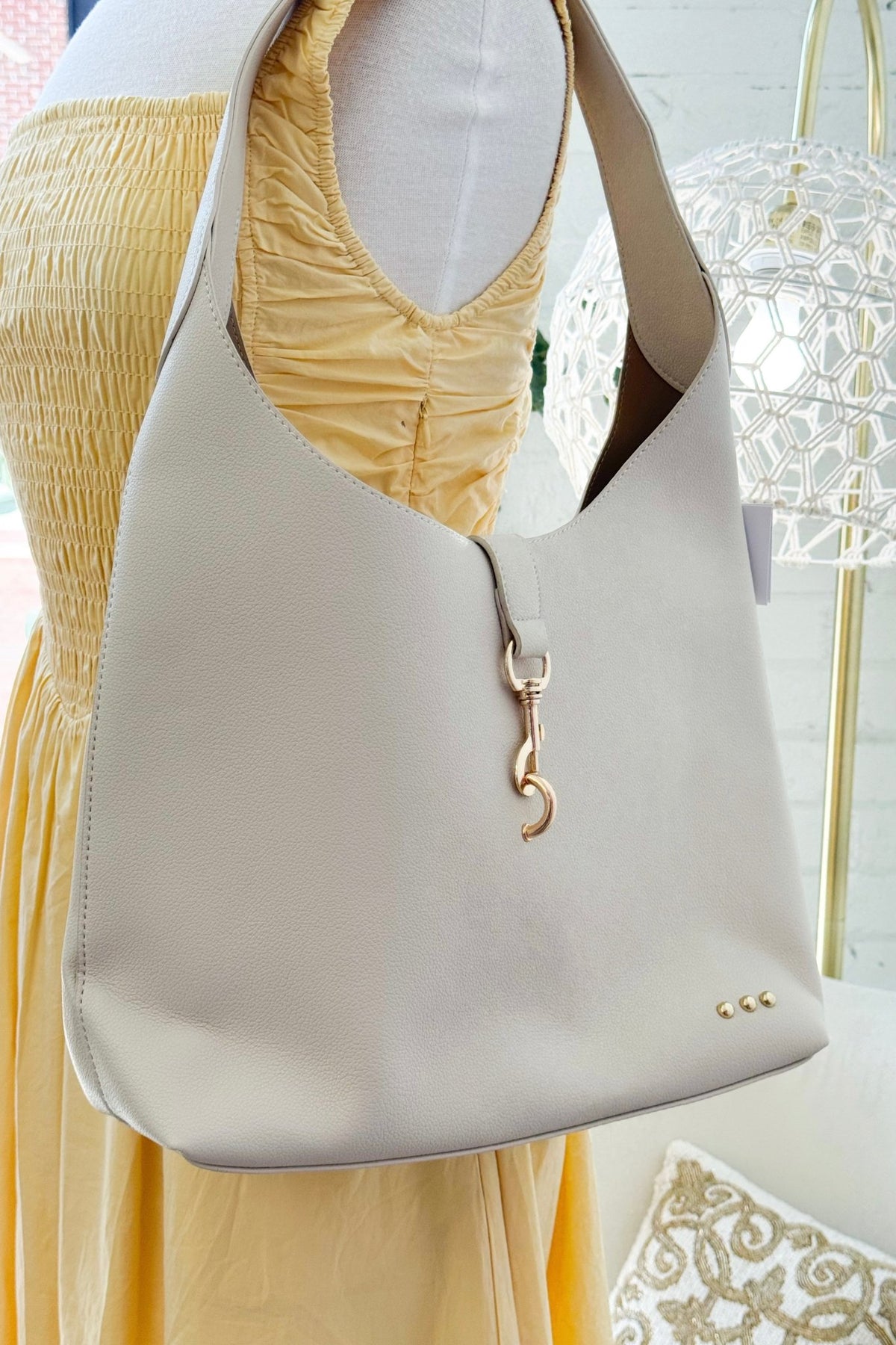 Cream vegan leather hobo tote bag