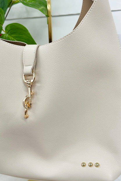 Cream hobo tote bag in smooth vegan leather