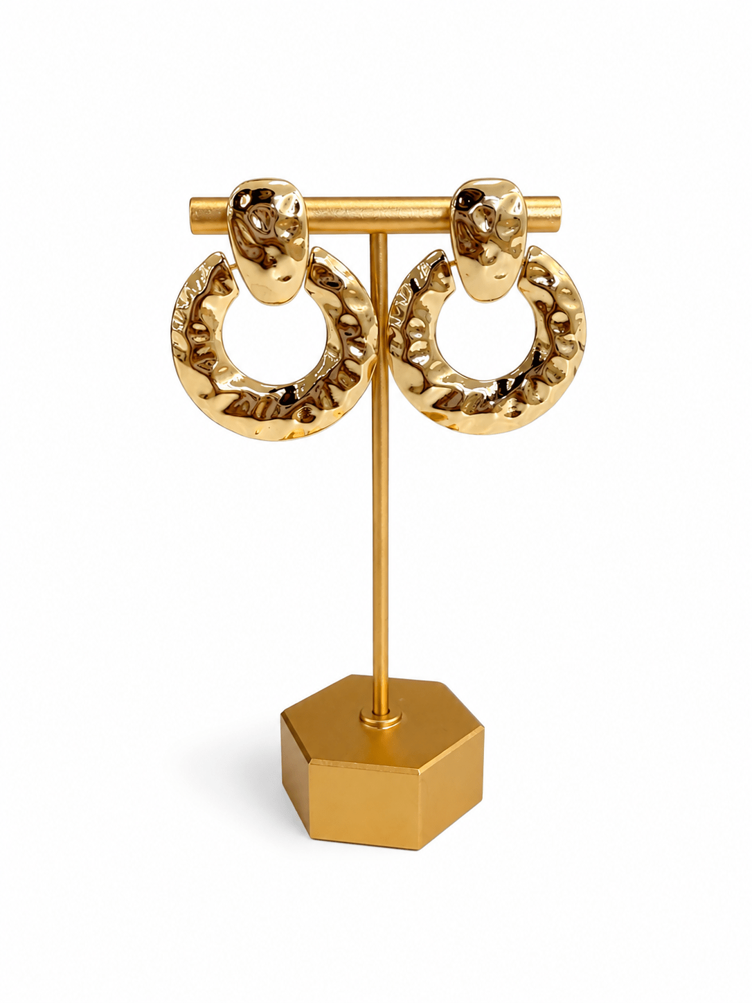 Gold hammered-texture door knocker earrings