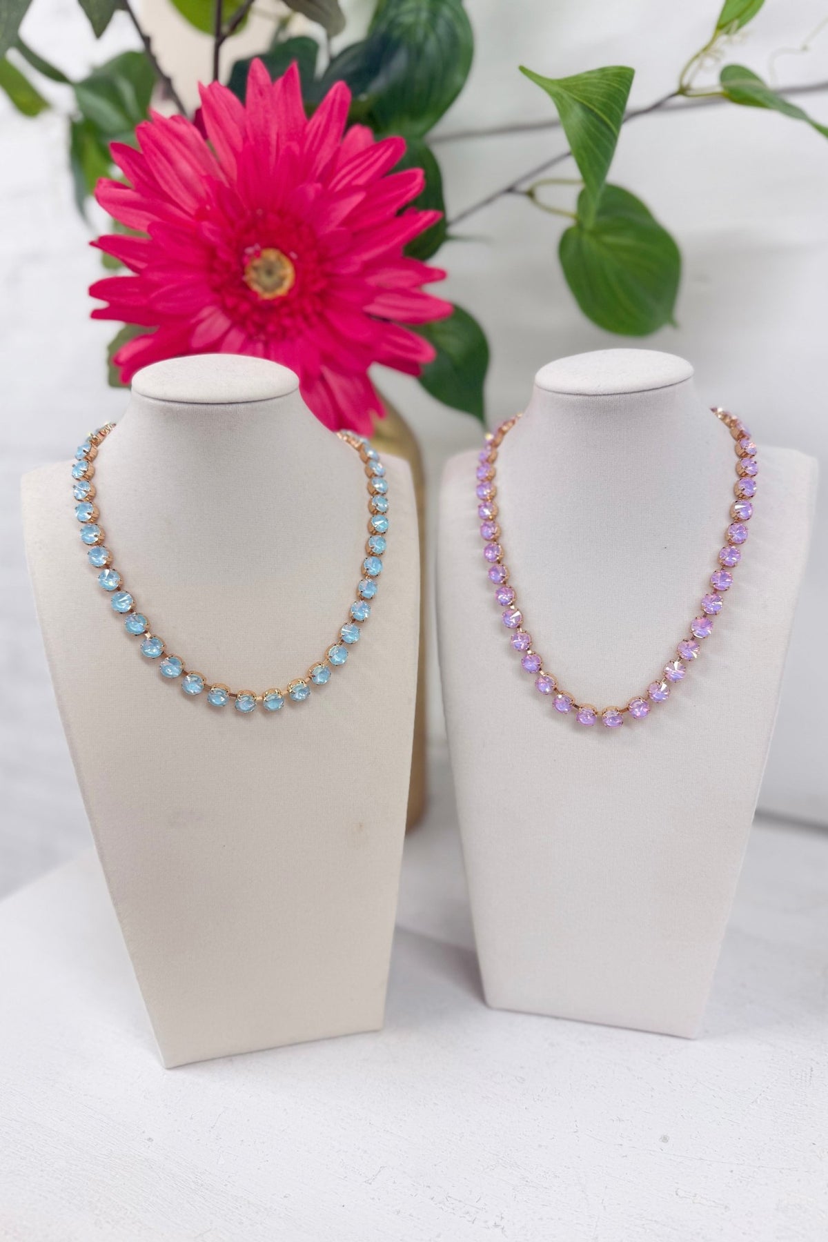 Iridescent stone tennis necklace