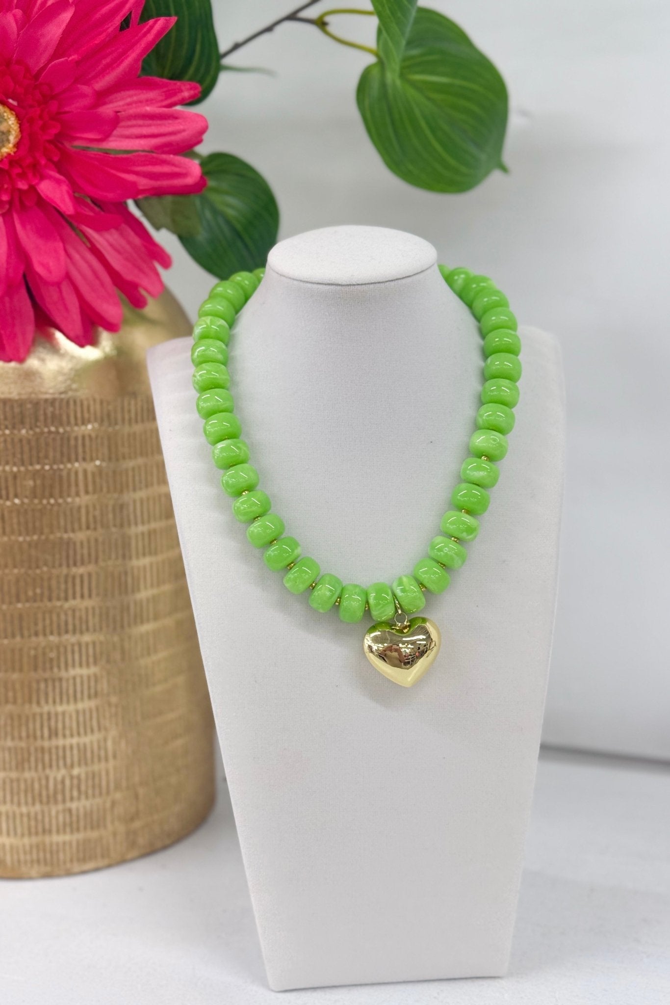 Heart charm on a marbled bead necklace