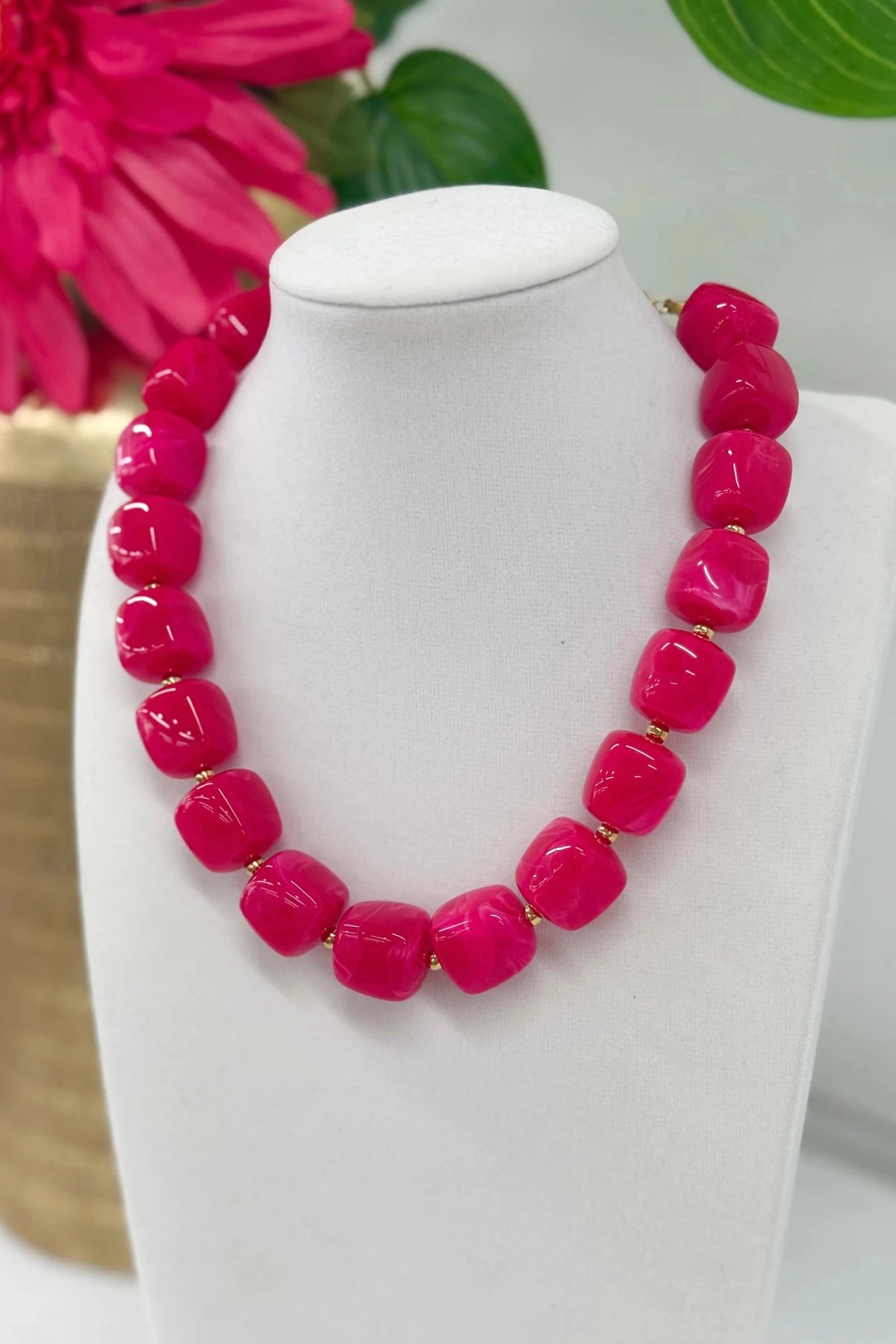 Marbled square bead necklace