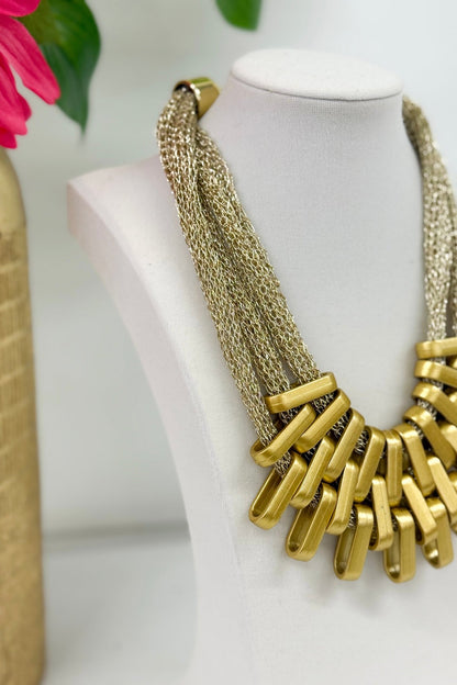 Gold chain necklace with mesh panel detail