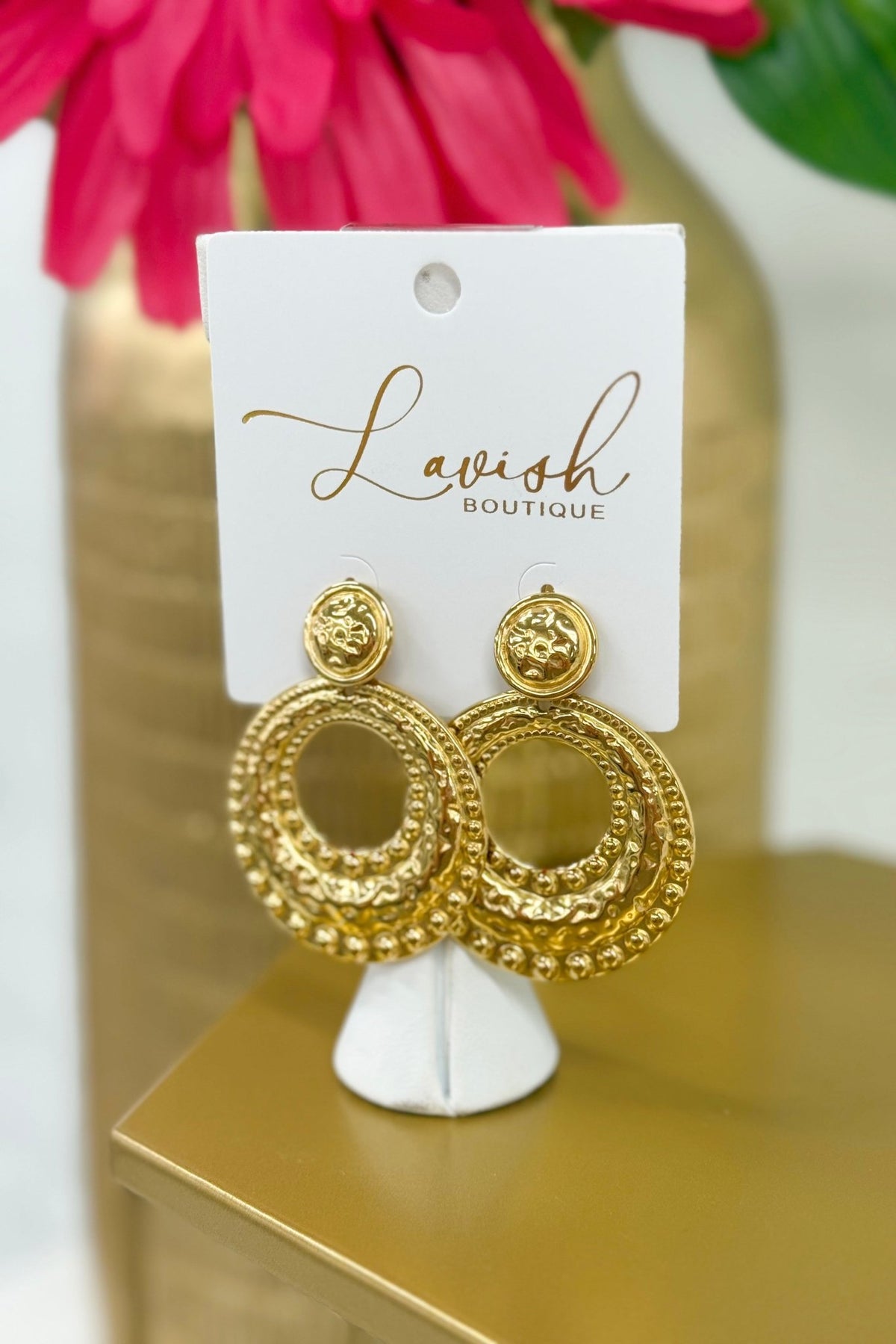 Large round gold disc earrings