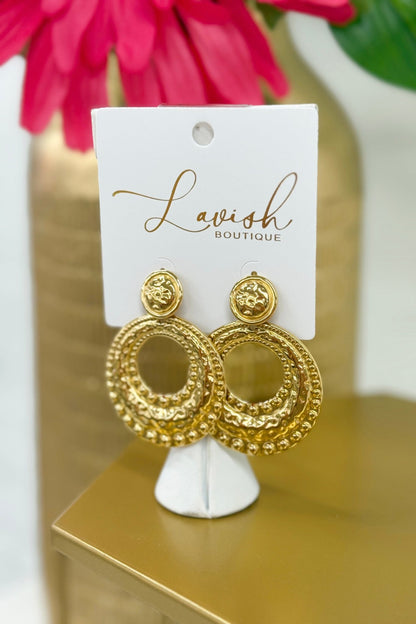 Large round gold disc earrings