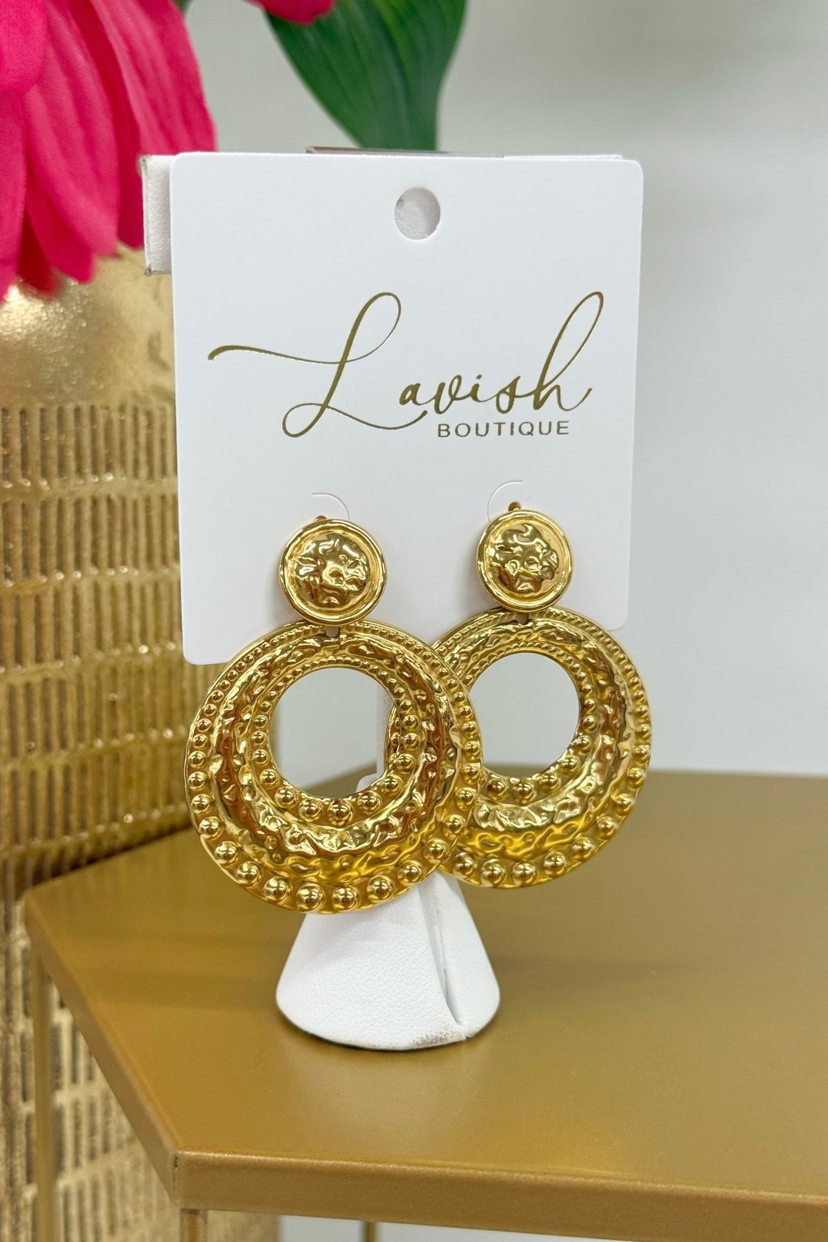 Round gold statement studs