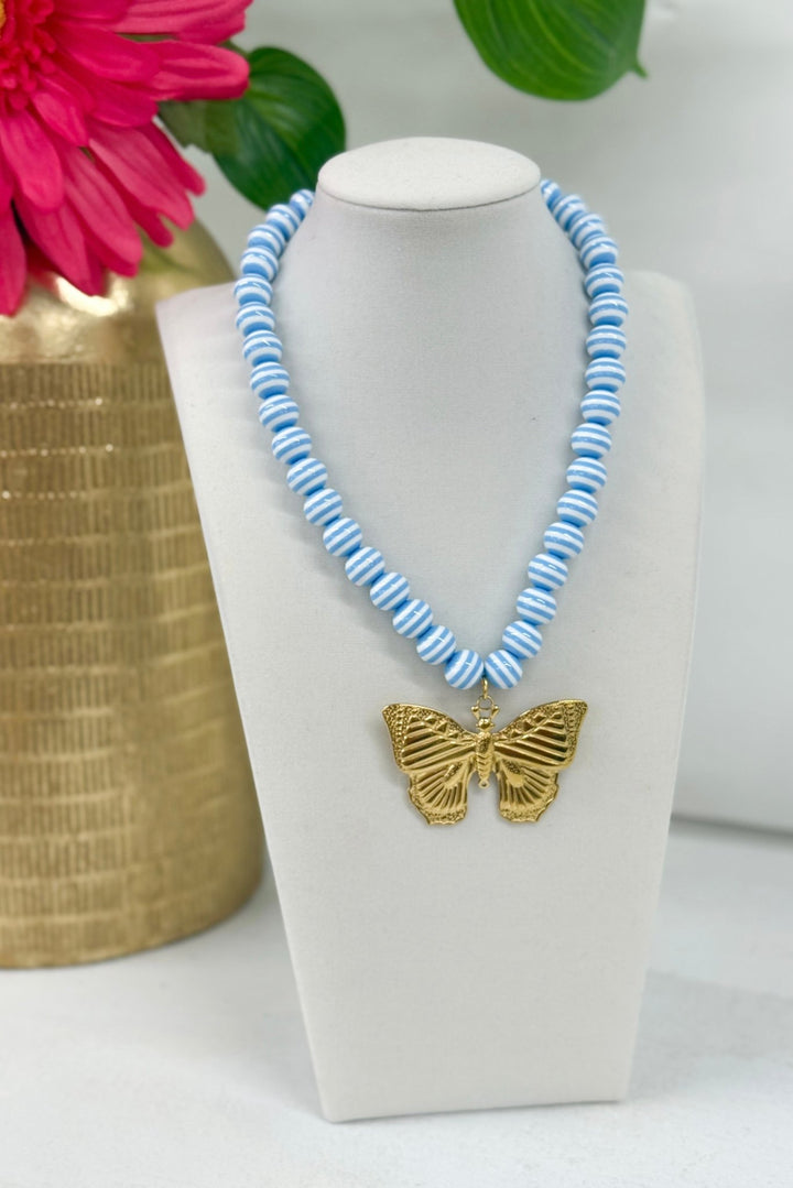 Hart Designs Striped Bead Butterfly Necklace - Lavish Boutique Accessories