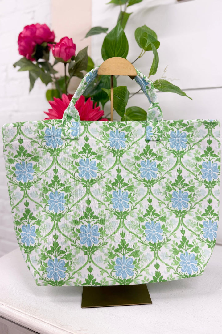 Canvas tote bag with an heirloom floral print