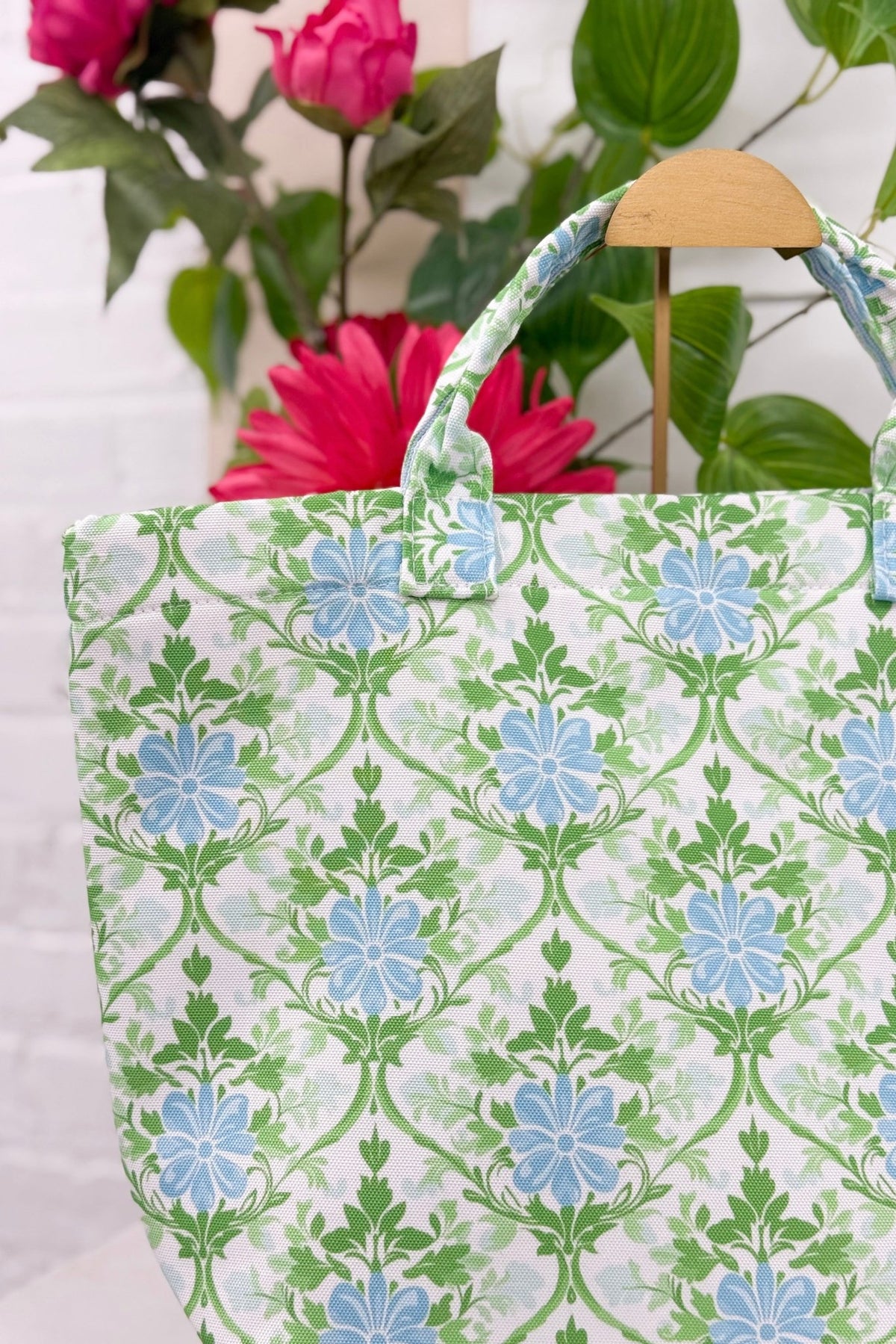 Heirloom floral patterned canvas tote bag