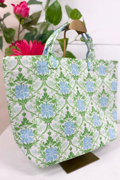 Floral print canvas tote with shoulder straps