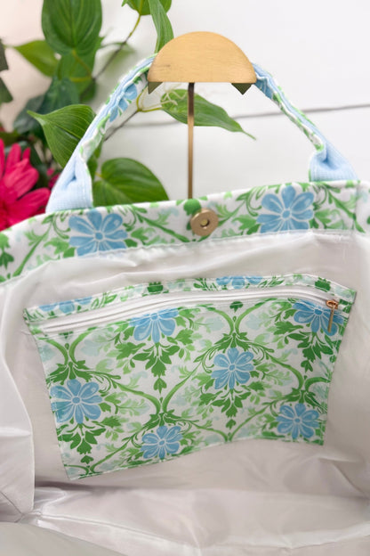 Canvas tote in a vintage-style heirloom floral print