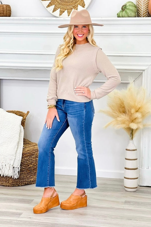 Taupe Round Neck Knit Long Sleeve Top