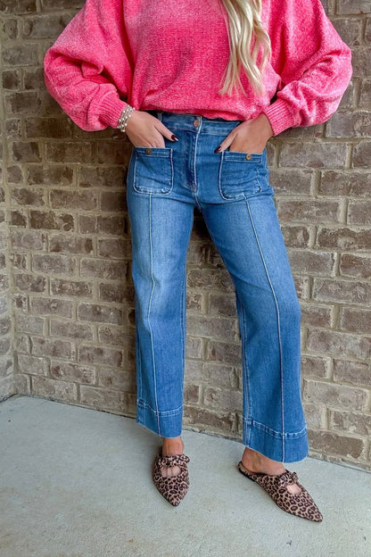 High rise cropped wide leg jeans with patch pockets