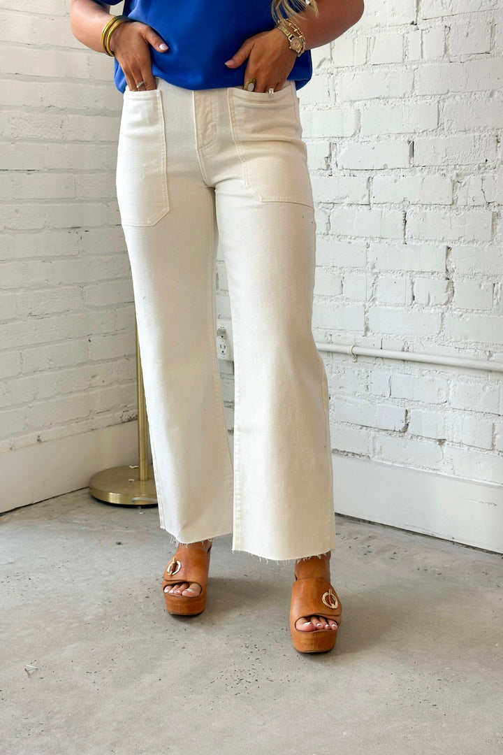 Off white high rise wide leg utility jeans