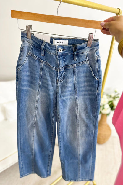 High rise wide crop jeans with a straight cropped hem