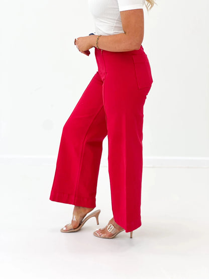High rise wide leg jeans with a long straight hem