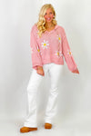 Strawberry Milk V-Neck Floral Print Hoodie Sweater