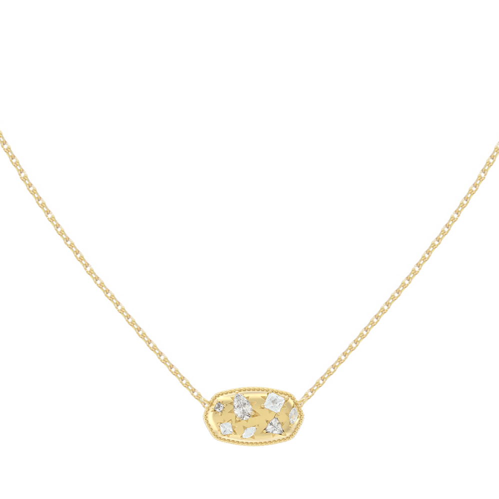 Gold necklace with a white cubic zirconia crystal pendant