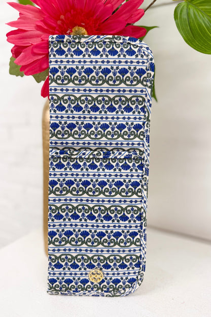 Navy foulard print cover for curling irons and flat irons