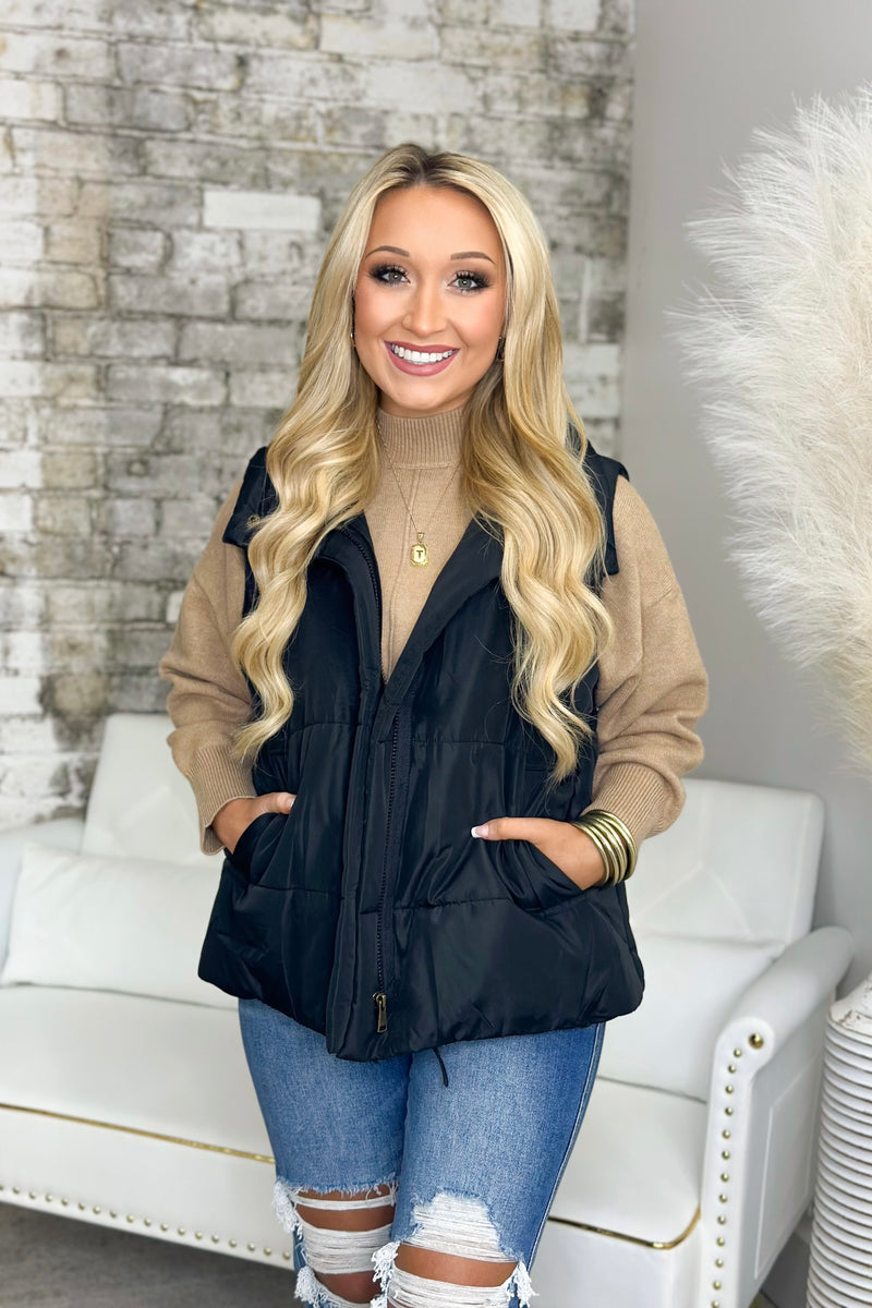 Black Zip Up Puffer Vest *Final Sale*