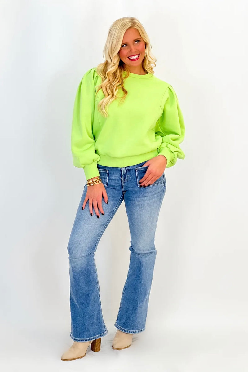 Lime Puff Sleeve Sweatshirt