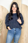 Navy Cable Knit Long Sleeve Sweater