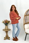 Copper Puff Sleeve V-Neck Sweatshirt