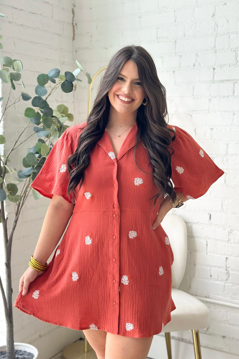 Burnt Orange Floral Mini Dress