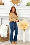 Beige Taupe Ruffle Neck Long Sleeve Sweater