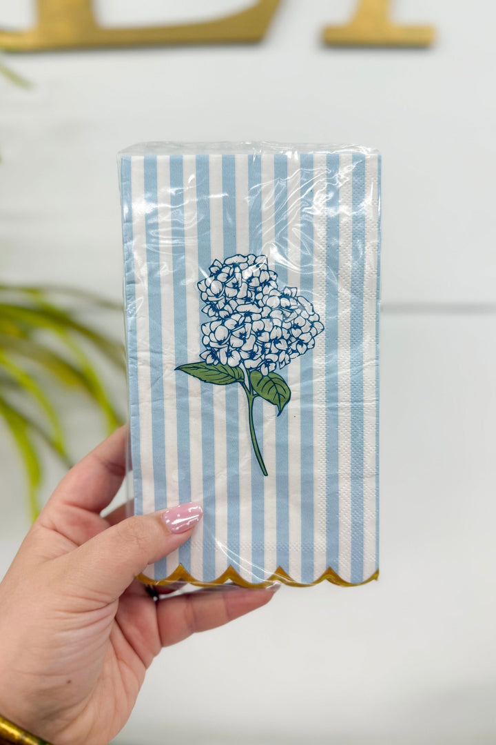 Pack of paper guest towels with a hydrangea stem print
