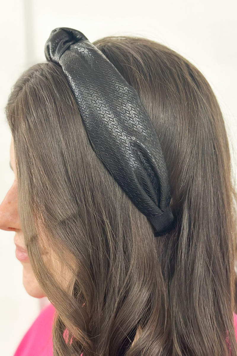 Black Textured Leather Headband