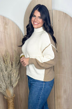 Ivory Color Block Mock Neck Sweater