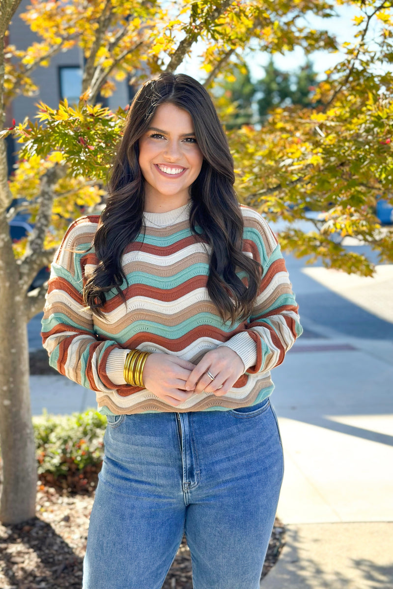 Rust and Mocha Wavy Striped Sweater