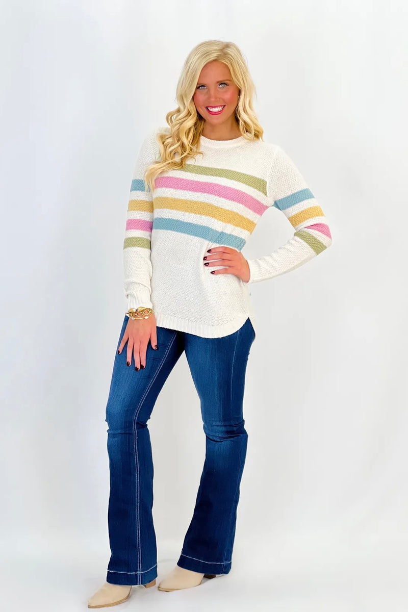 Ivory Textured Stripe Detail Sweater