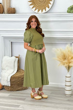 Olive Knit Bodice Maxi Dress